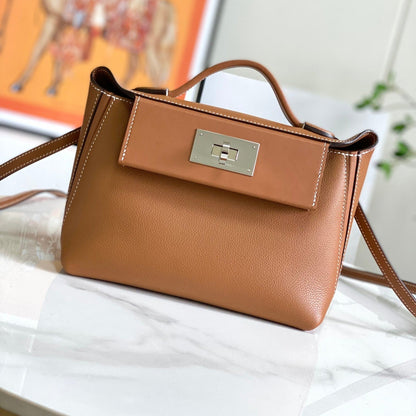 HM 24/24 Mini Bag 21cm Gold Evercolor Leather Silver Hardware