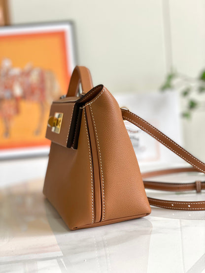 Mini sac HM 24/24 21 cm en cuir Evercolor doré et accessoires dorés