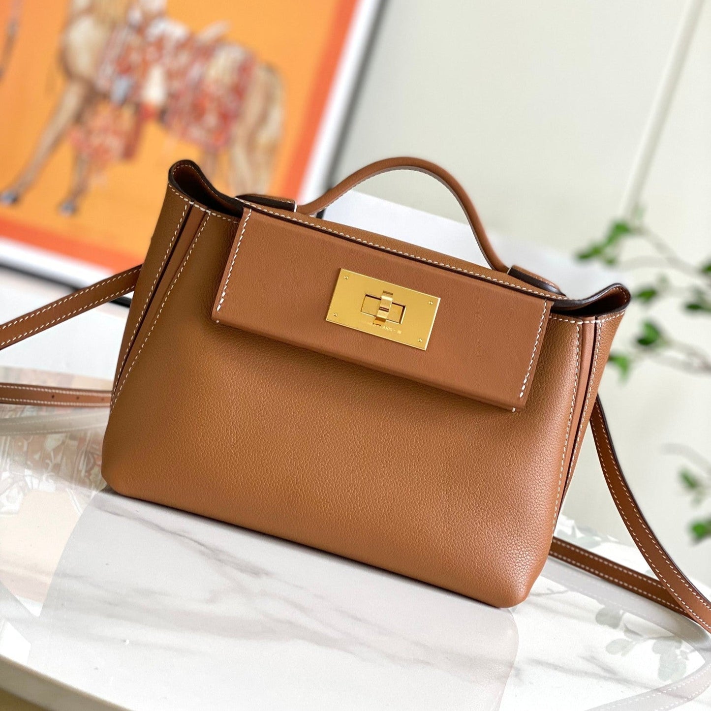 Mini sac HM 24/24 21 cm en cuir Evercolor doré et accessoires dorés