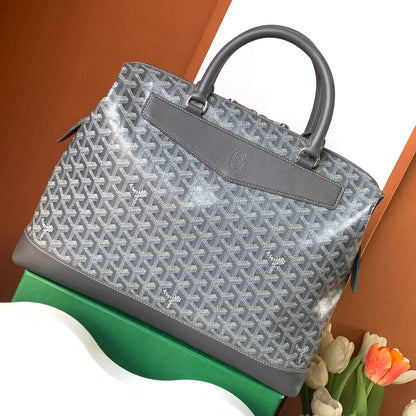 PORTE-DOCUMENTS CISALPIN 39 EN TOILE GOYARDINE GRIS ET CUIR DE VEAU
