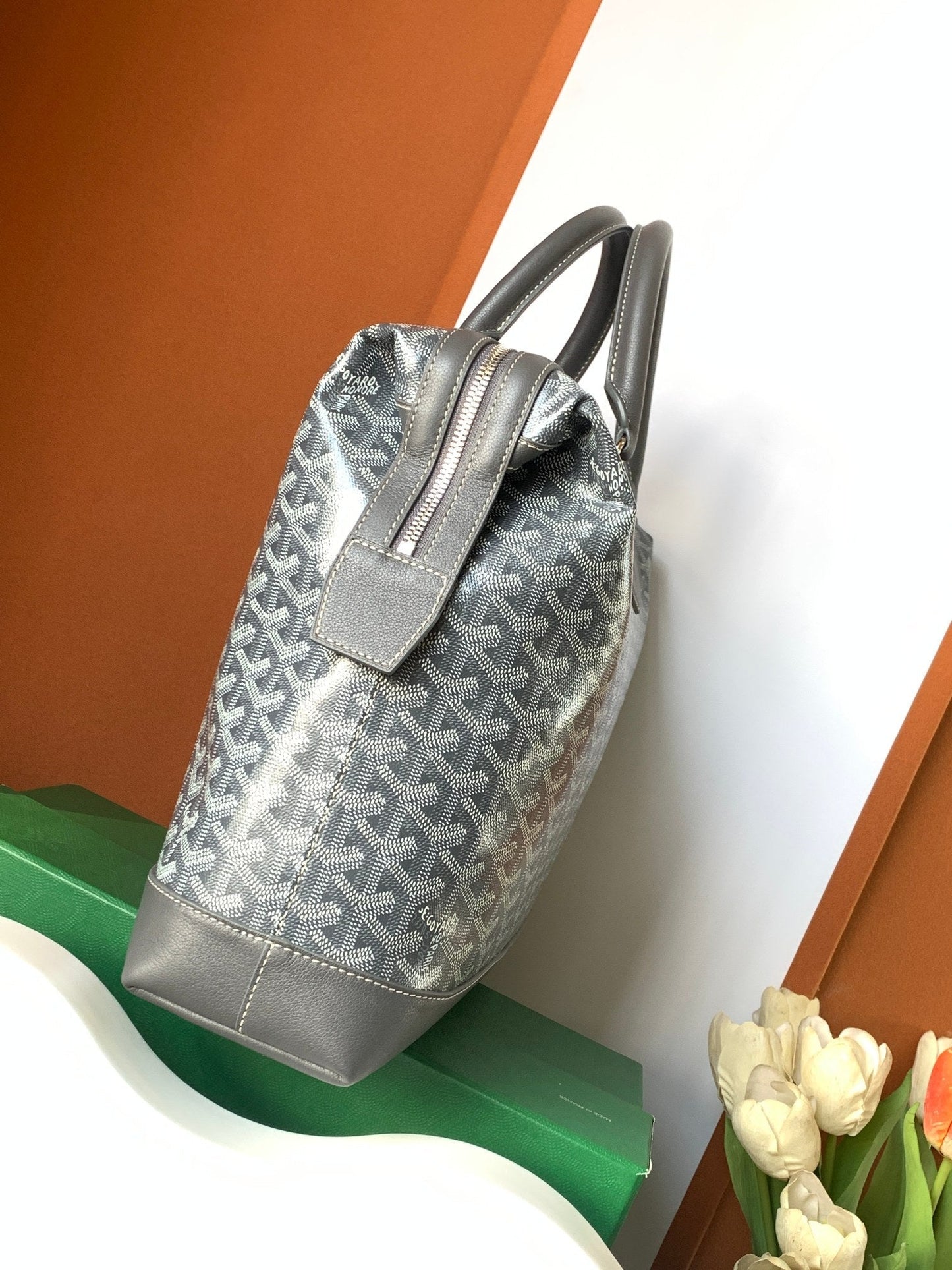 PORTE-DOCUMENTS CISALPIN 39 EN TOILE GOYARDINE GRIS ET CUIR DE VEAU