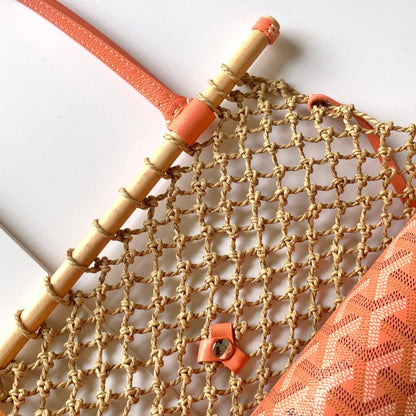 SAC ALIGRE 40 EN RAPHIA TRESSÉ ET CUIR DE VEAU ROUGE ORANGE