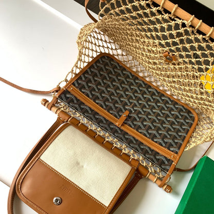 SAC ALIGRE 34 EN RAPHIA TRESSÉ MARRON ET CUIR DE VEAU