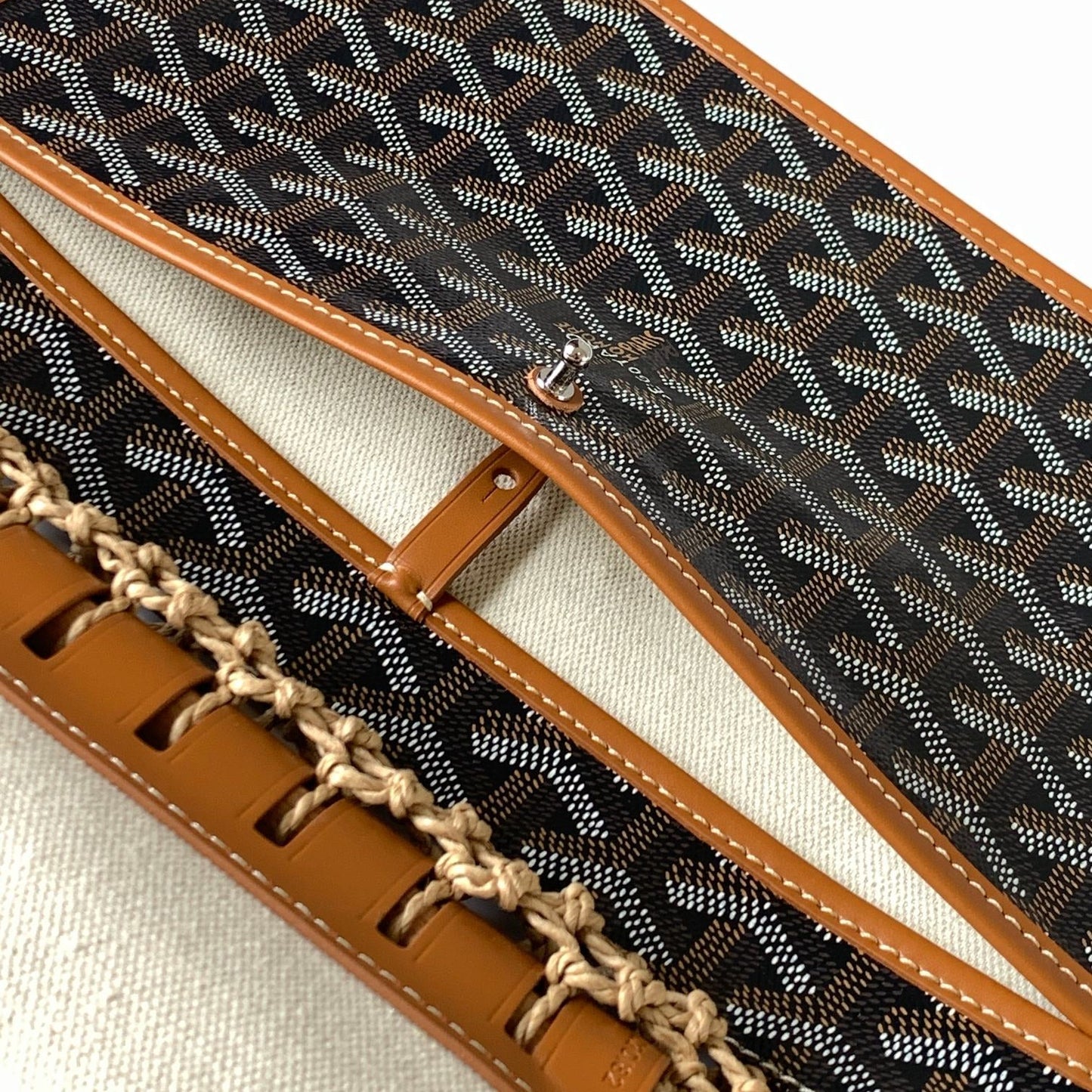 SAC ALIGRE 34 EN RAPHIA TRESSÉ MARRON ET CUIR DE VEAU