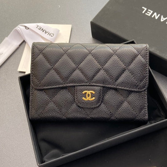 Portefeuille CC 15 cm noir caviar matériel doré