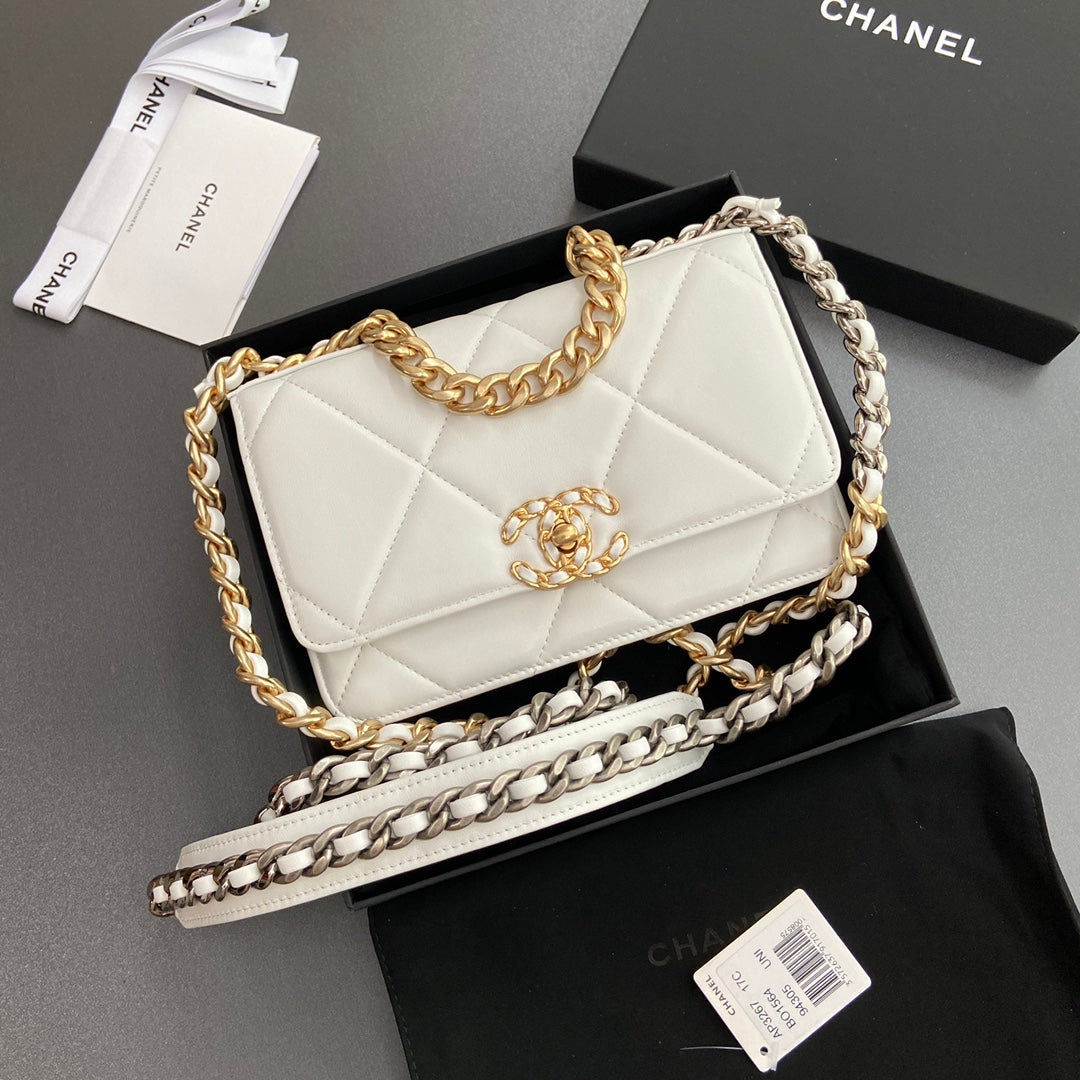 CC 19 Woc 19 cm Cuir de veau blanc Quincaillerie dorée