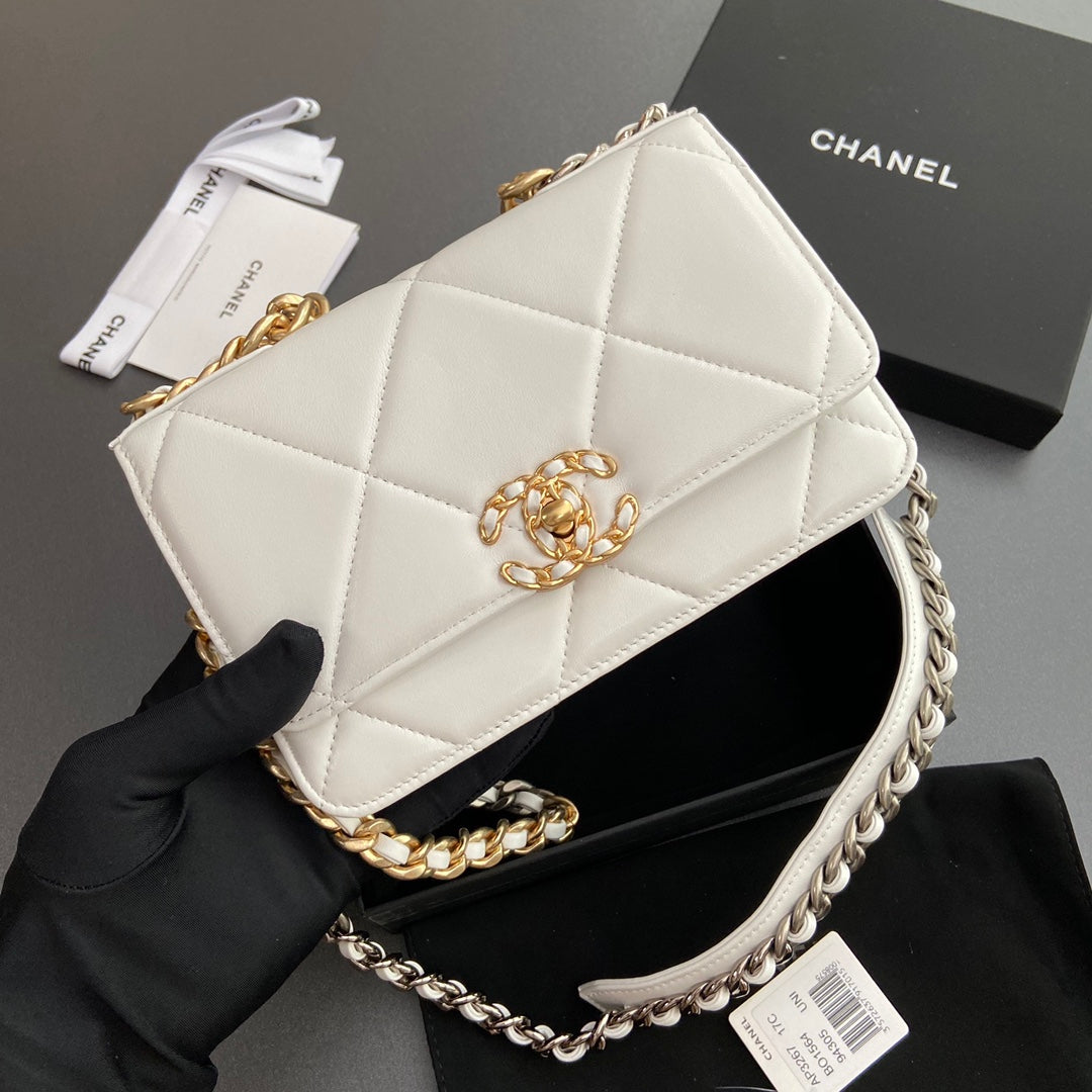 CC 19 Woc 19 cm Cuir de veau blanc Quincaillerie dorée
