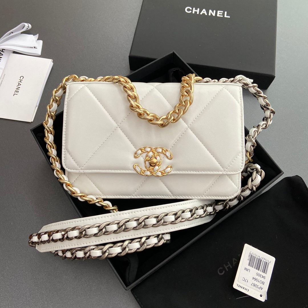CC 19 Woc 19 cm Cuir de veau blanc Quincaillerie dorée