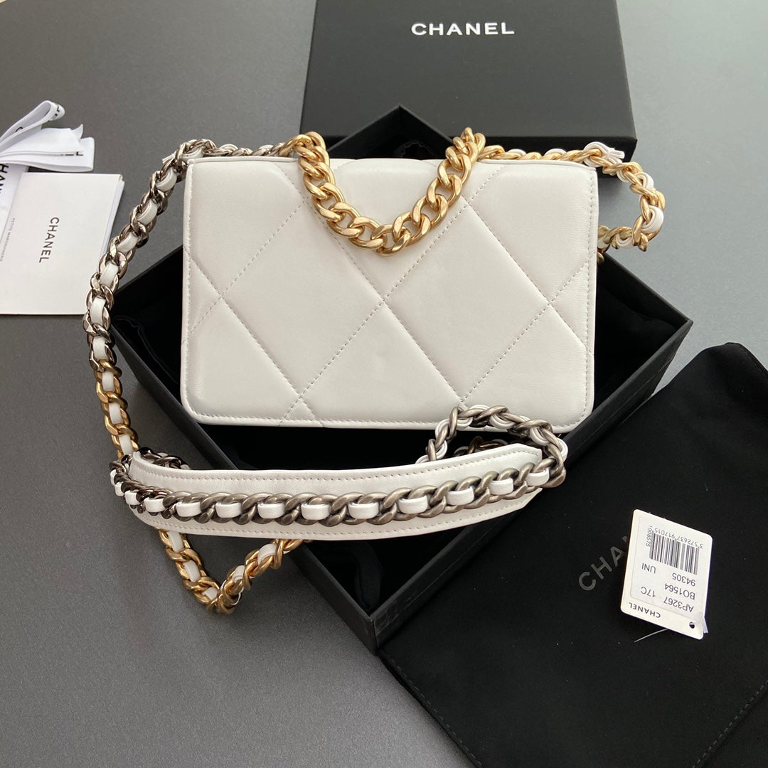 CC 19 Woc 19 cm Cuir de veau blanc Quincaillerie dorée