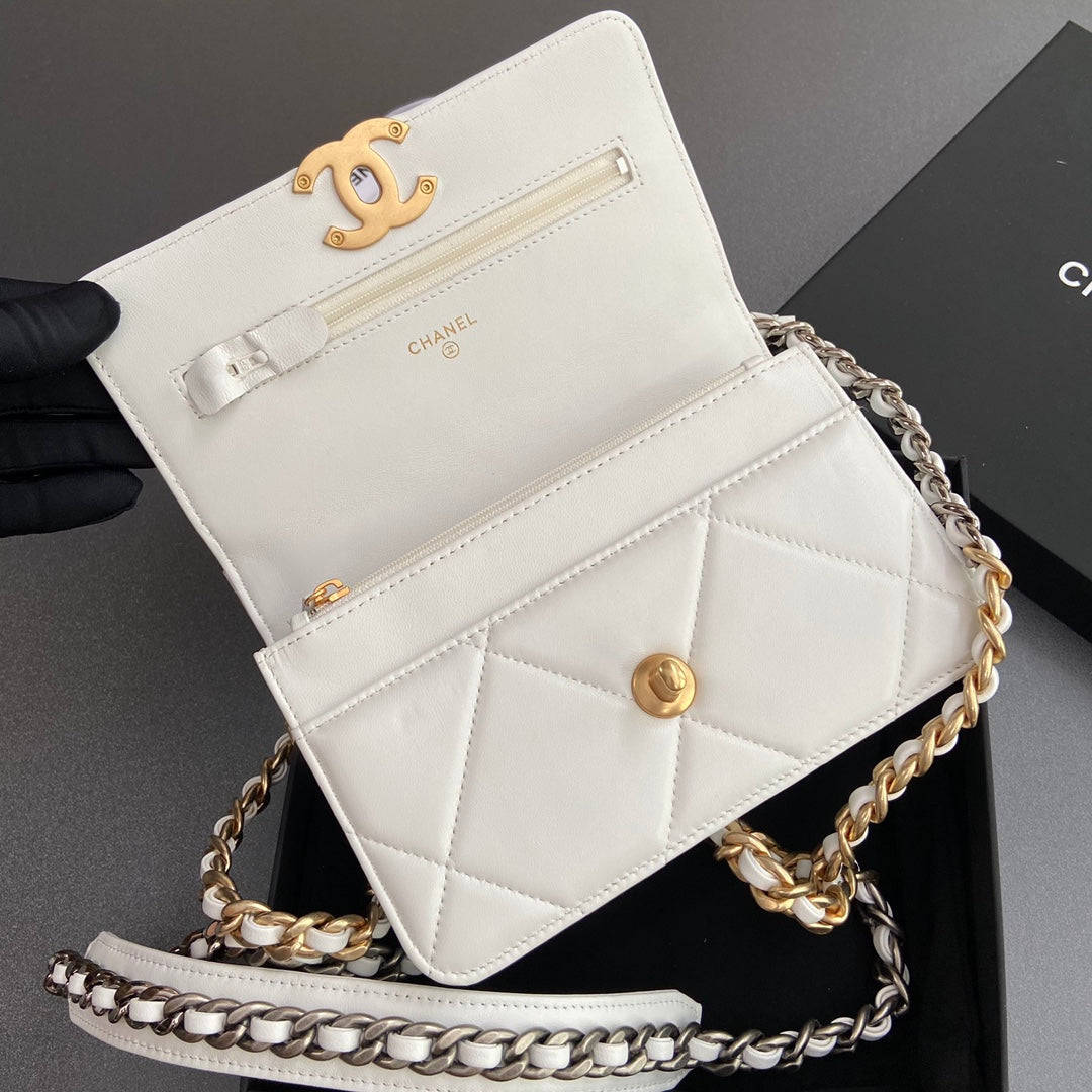CC 19 Woc 19 cm Cuir de veau blanc Quincaillerie dorée