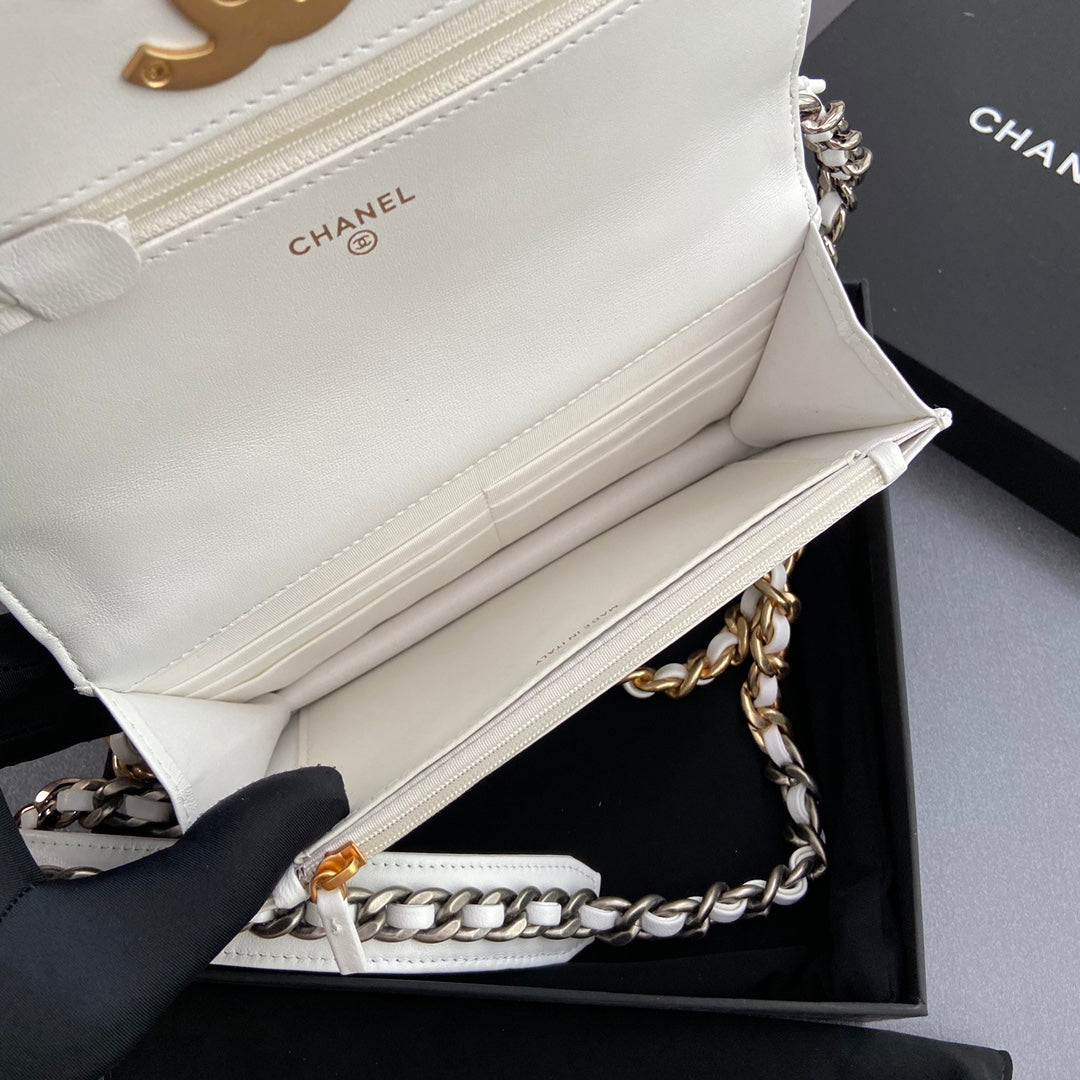 CC 19 Woc 19 cm Cuir de veau blanc Quincaillerie dorée