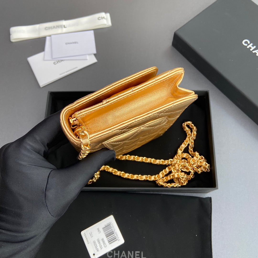 CC Woc 20 cm Cuir de veau métallisé doré Quincaillerie dorée