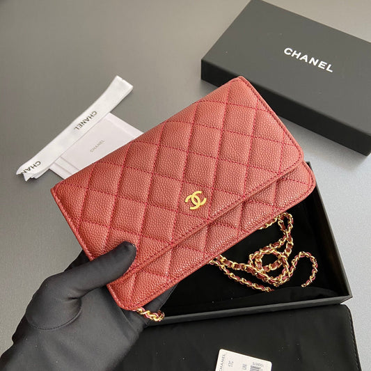 CC Woc 20 cm Cuir de veau grainé rouge Quincaillerie dorée