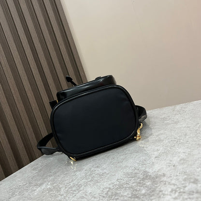 ミニバックパック 18インチ ブラック REナイロンと光沢のあるカーフスキン ゴールド金具