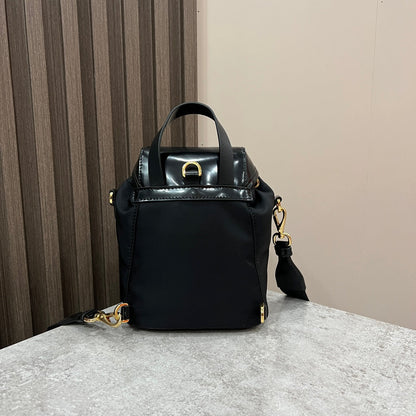 ミニバックパック 18インチ ブラック REナイロンと光沢のあるカーフスキン ゴールド金具