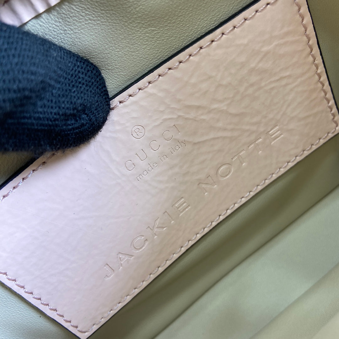 MINI SAC JACKIE NOTTE 19 EN CUIR DE VEAU LAQUÉ CRAQUELÉ ROSE CLAIR, QUINCAILLERIE DORÉE