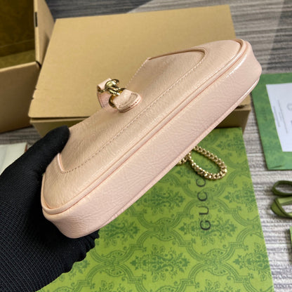 MINI SAC JACKIE NOTTE 19 EN CUIR DE VEAU LAQUÉ CRAQUELÉ ROSE CLAIR, QUINCAILLERIE DORÉE