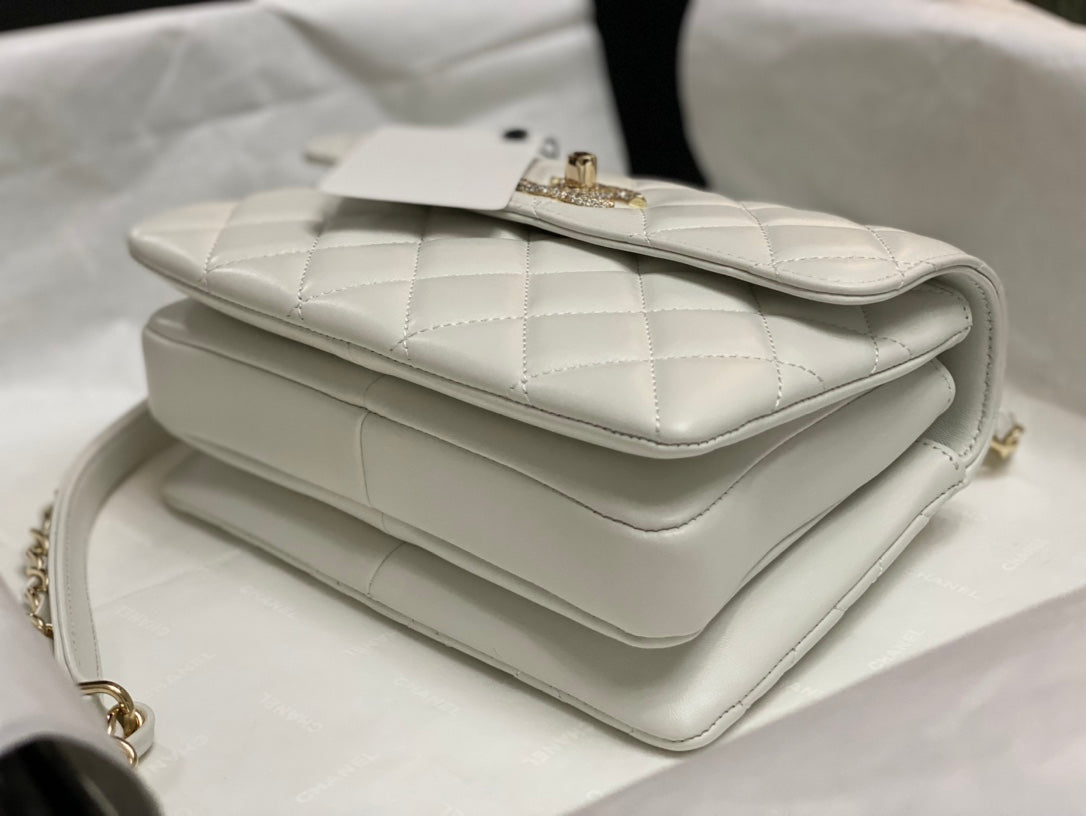 MINI SAC À RABAT 19 EN CUIR DE VEAU BLANC LOGO DIAMANT