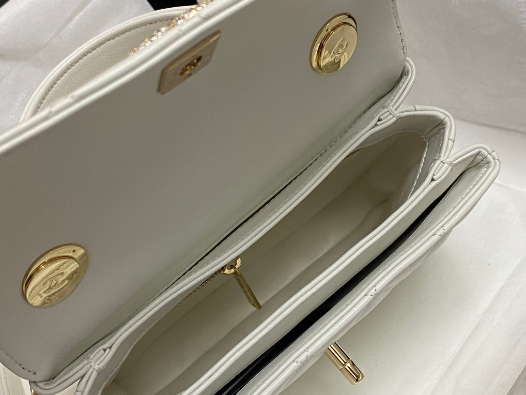 MINI SAC À RABAT 19 EN CUIR DE VEAU BLANC LOGO DIAMANT