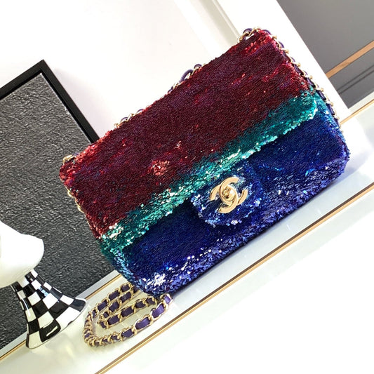 Mini sac à rabat 21 cm à paillettes multicolores