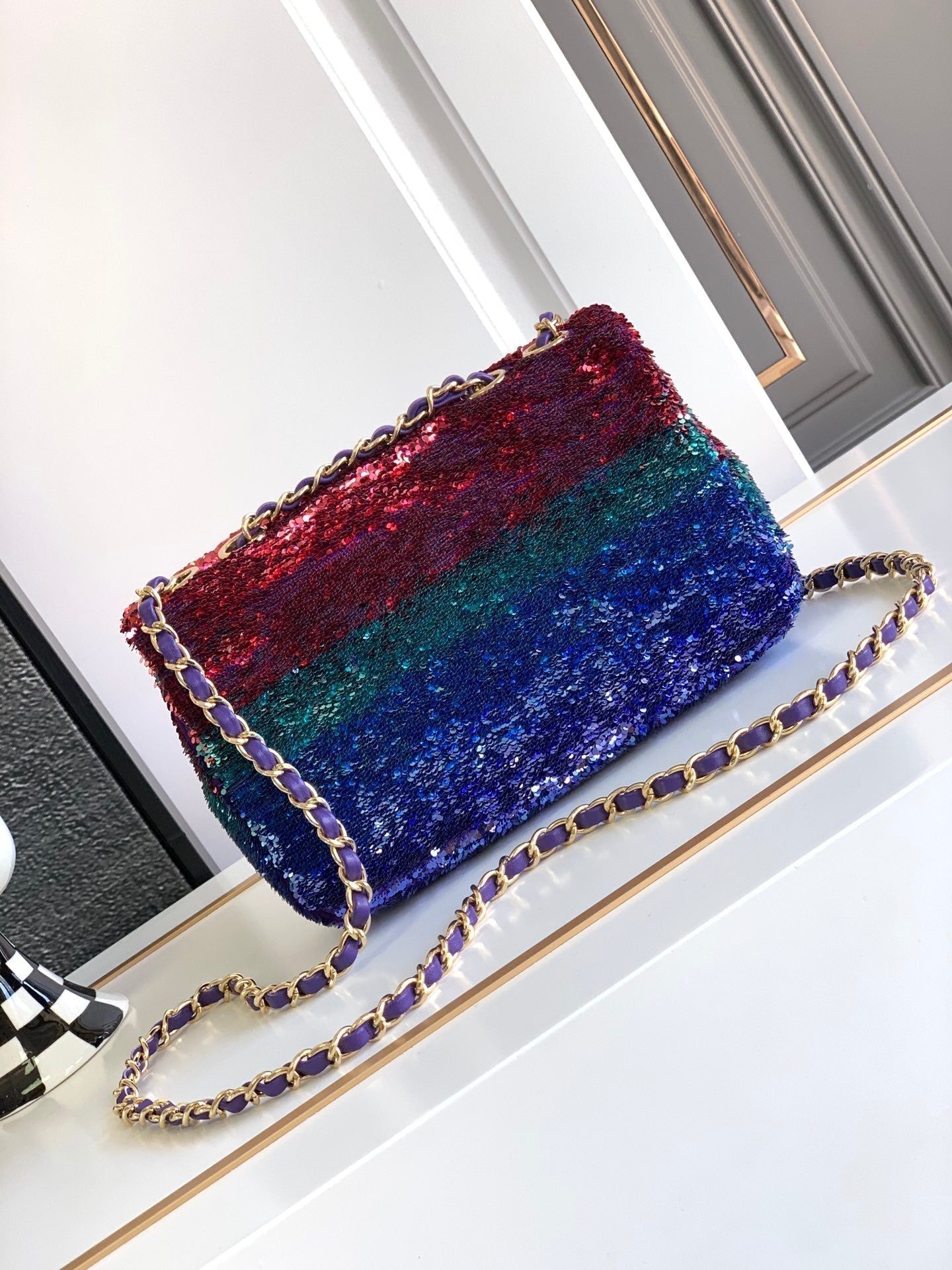 フラップバッグ ミニ 21cm マルチカラー スパンコール
