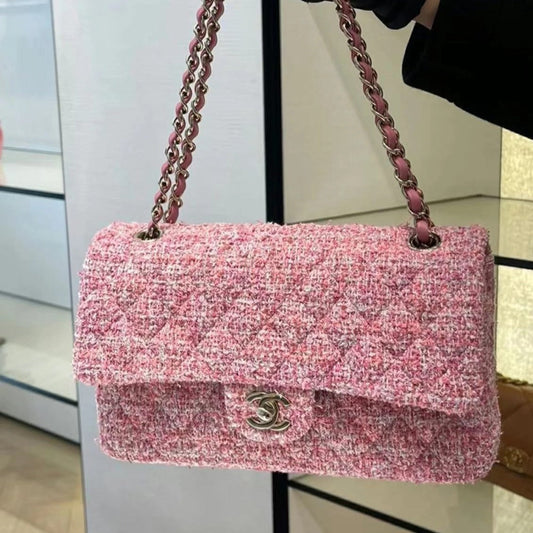 sac à rabat moyen 25 tweed rose matériel argenté