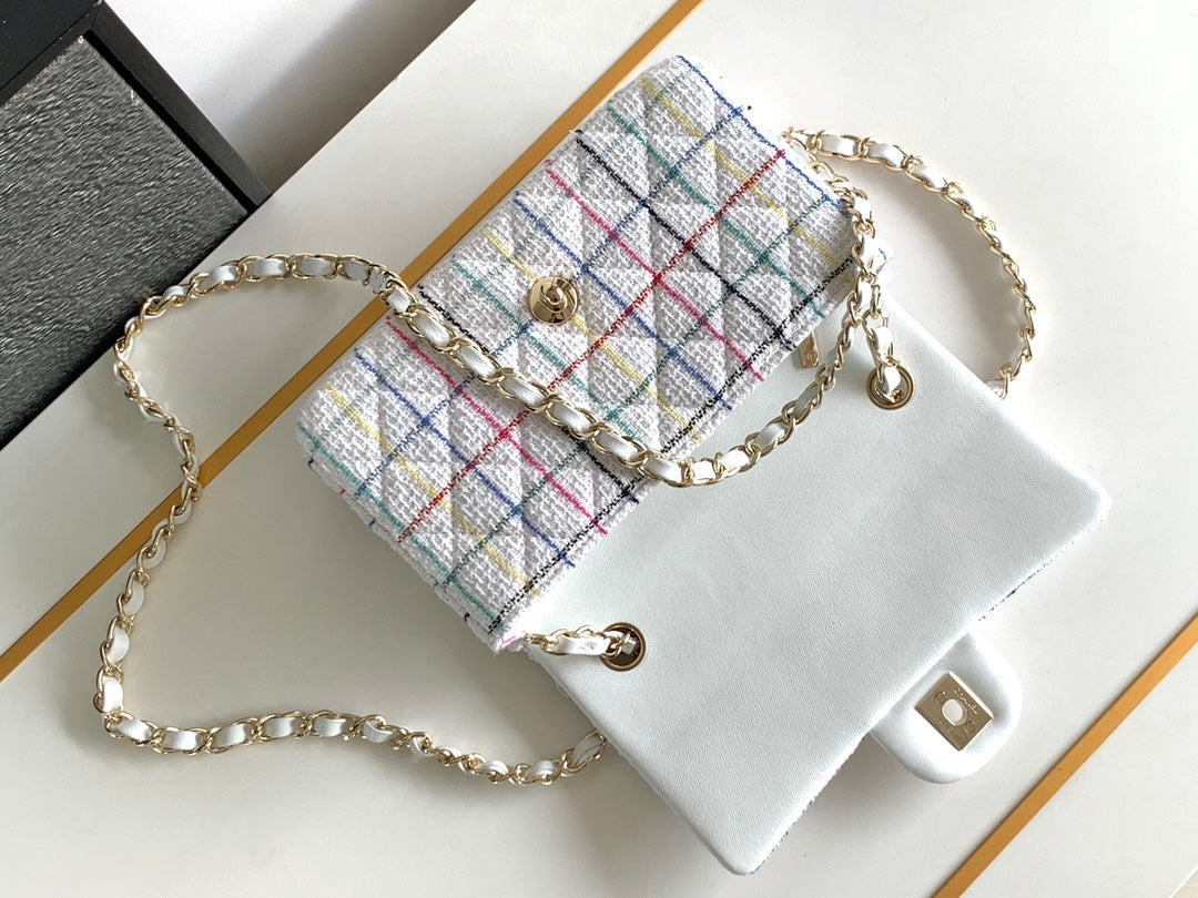 SAC À RABAT CC MOYEN 25 EN TWEED DE LAINE BLANC
