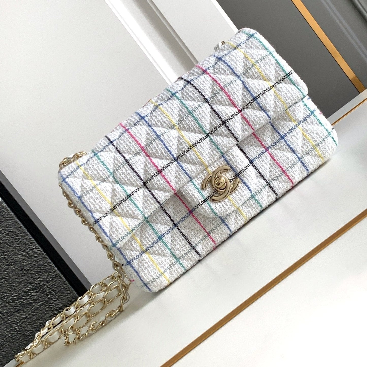 SAC À RABAT CC MOYEN 20 EN TWEED DE LAINE BLANC