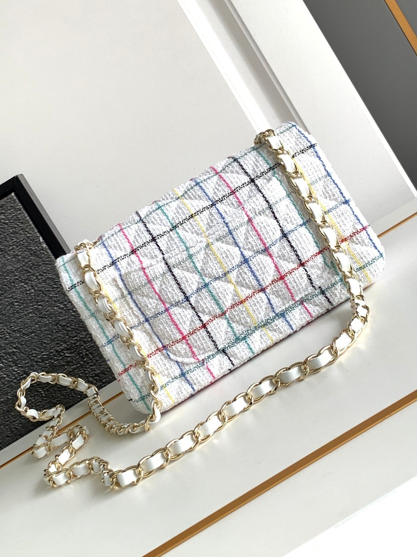 SAC À RABAT CC MOYEN 20 EN TWEED DE LAINE BLANC