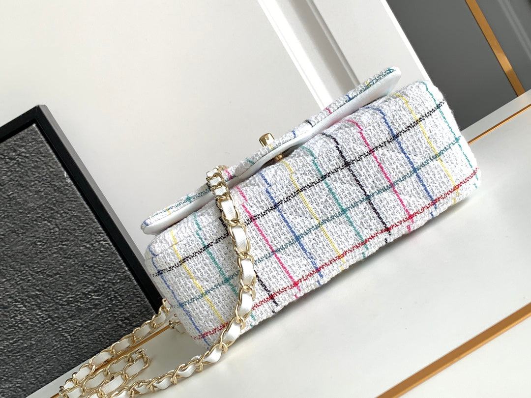 SAC À RABAT CC MOYEN 25 EN TWEED DE LAINE BLANC