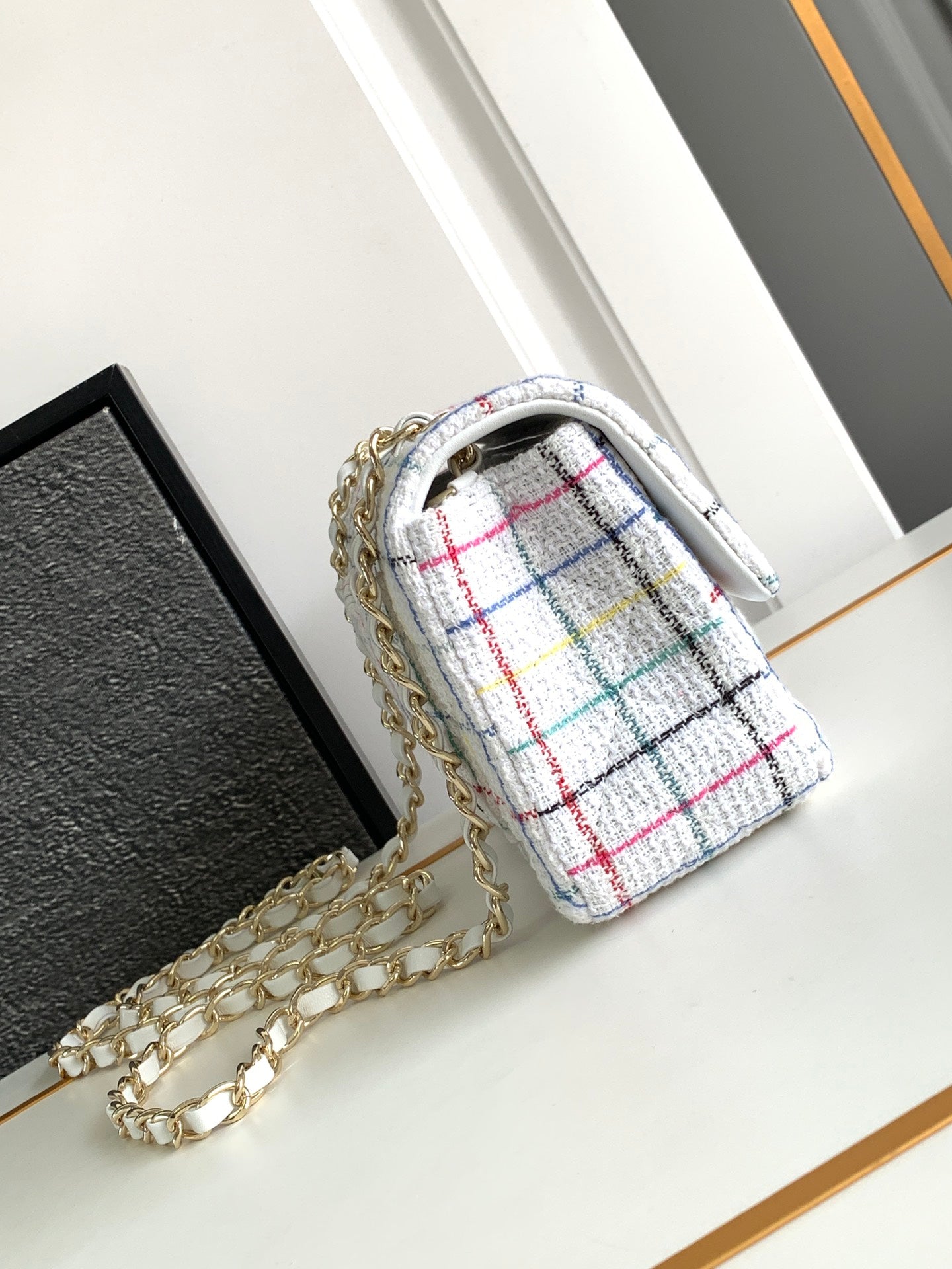 SAC À RABAT CC MOYEN 20 EN TWEED DE LAINE BLANC