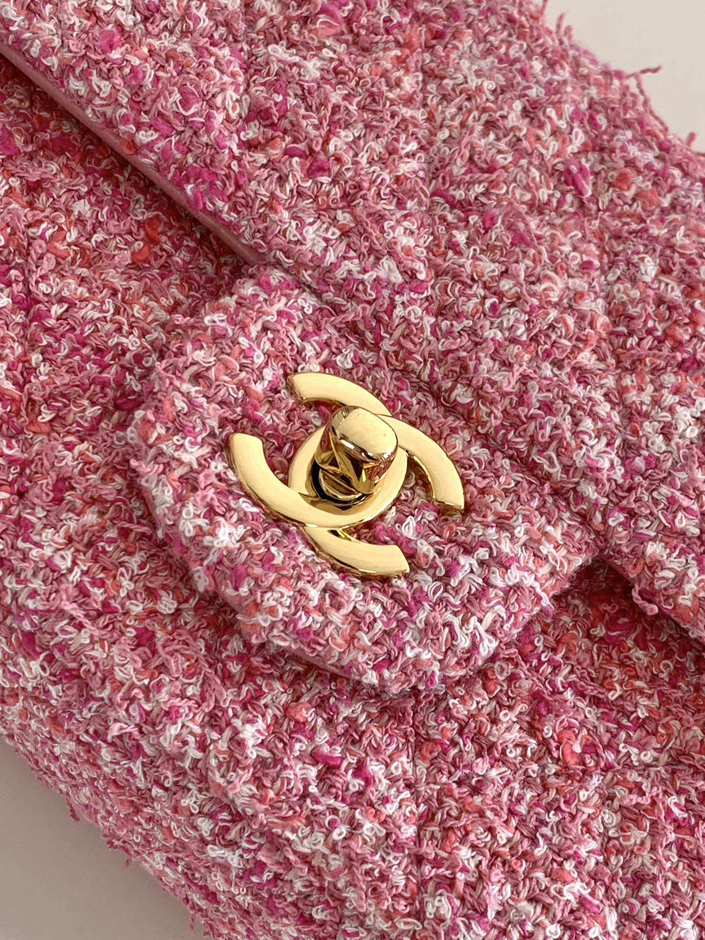 sac à rabat mini 20 tweed rose matériel argenté 