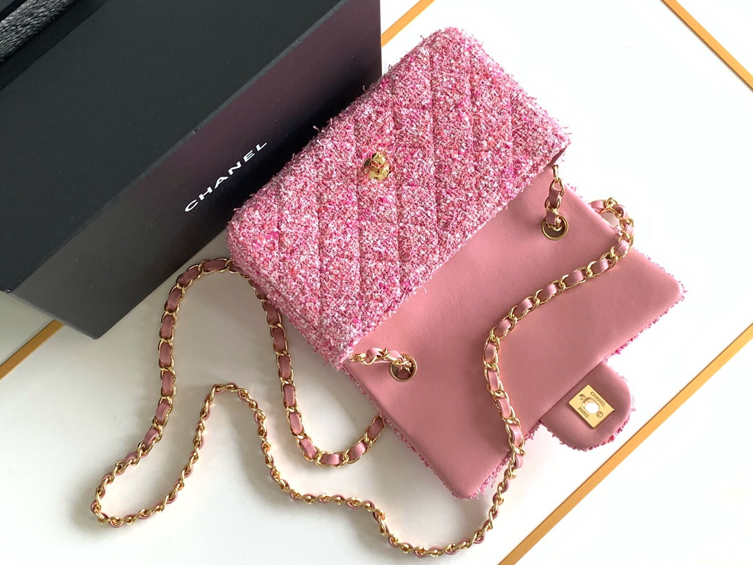 sac à rabat mini 20 tweed rose matériel argenté 