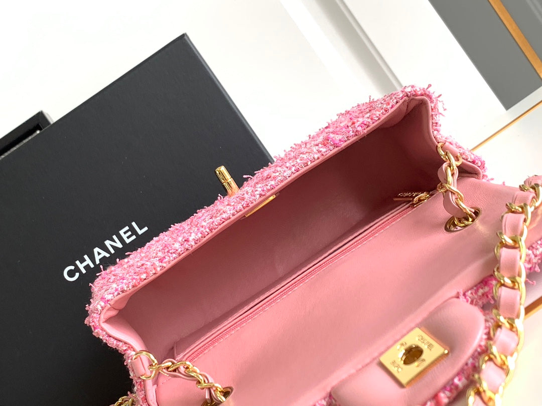 sac à rabat mini 20 tweed rose matériel argenté 