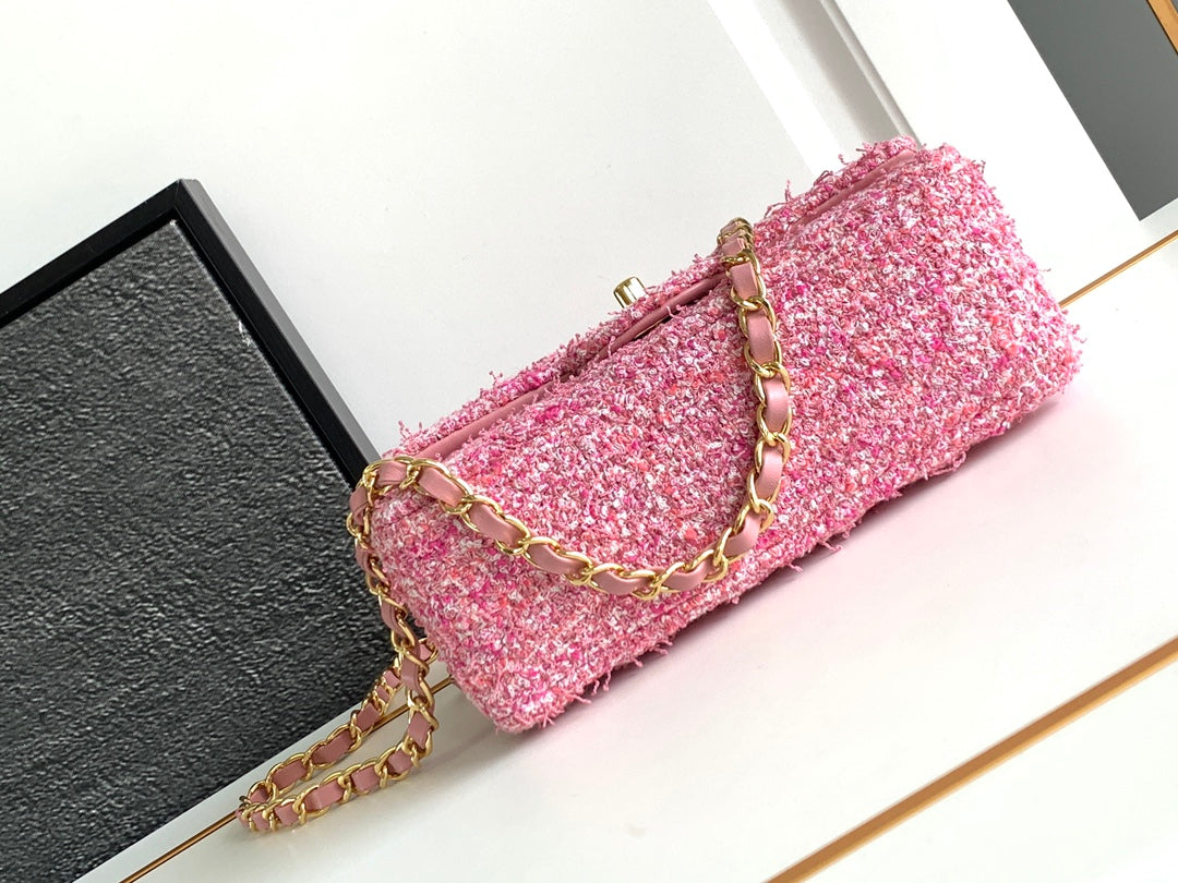 sac à rabat mini 20 tweed rose matériel argenté 