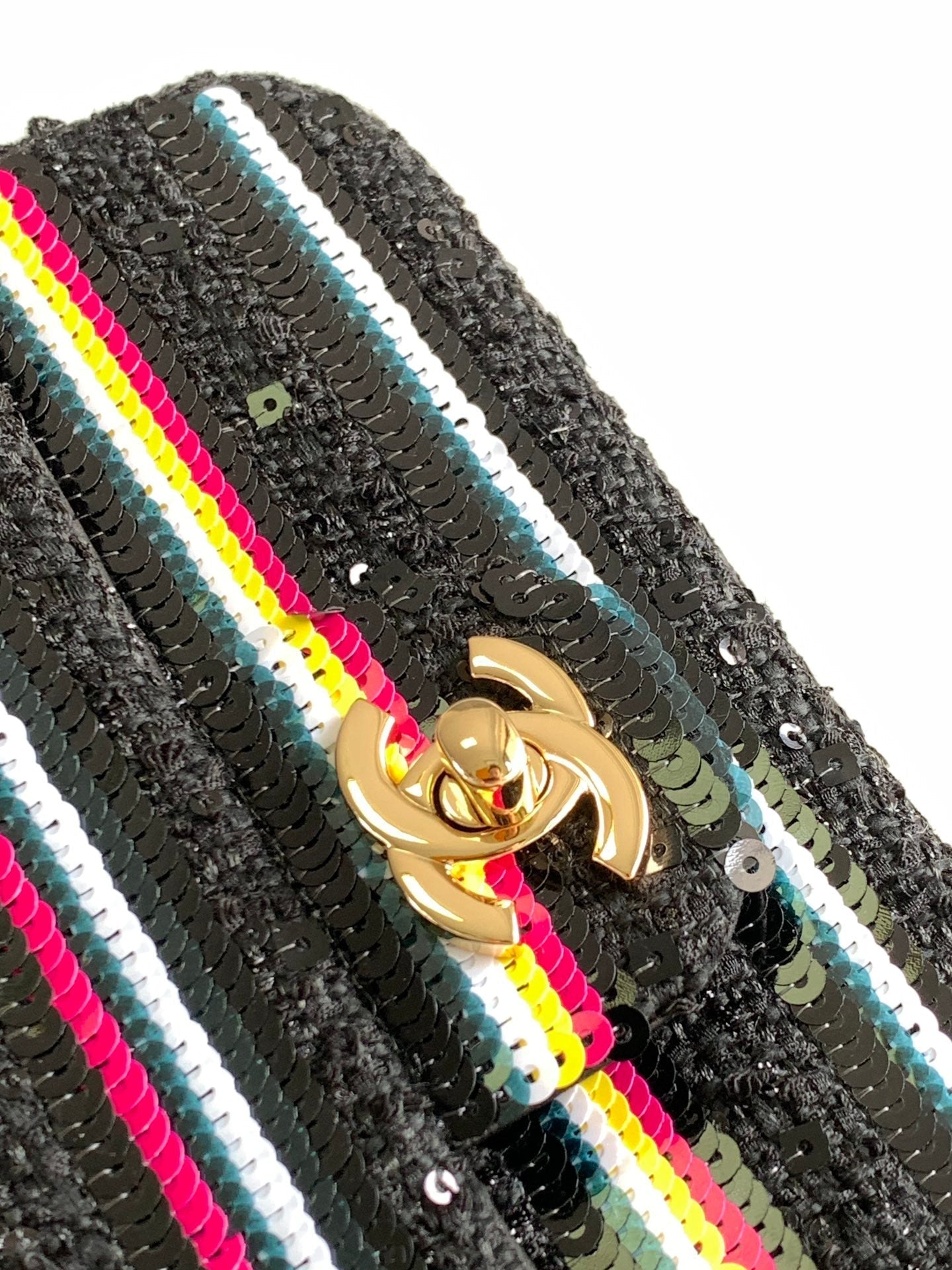 MINI SAC À MAIN CLASSIQUE 20 EN TWEED NOIR BRODÉ À PAILLETTES