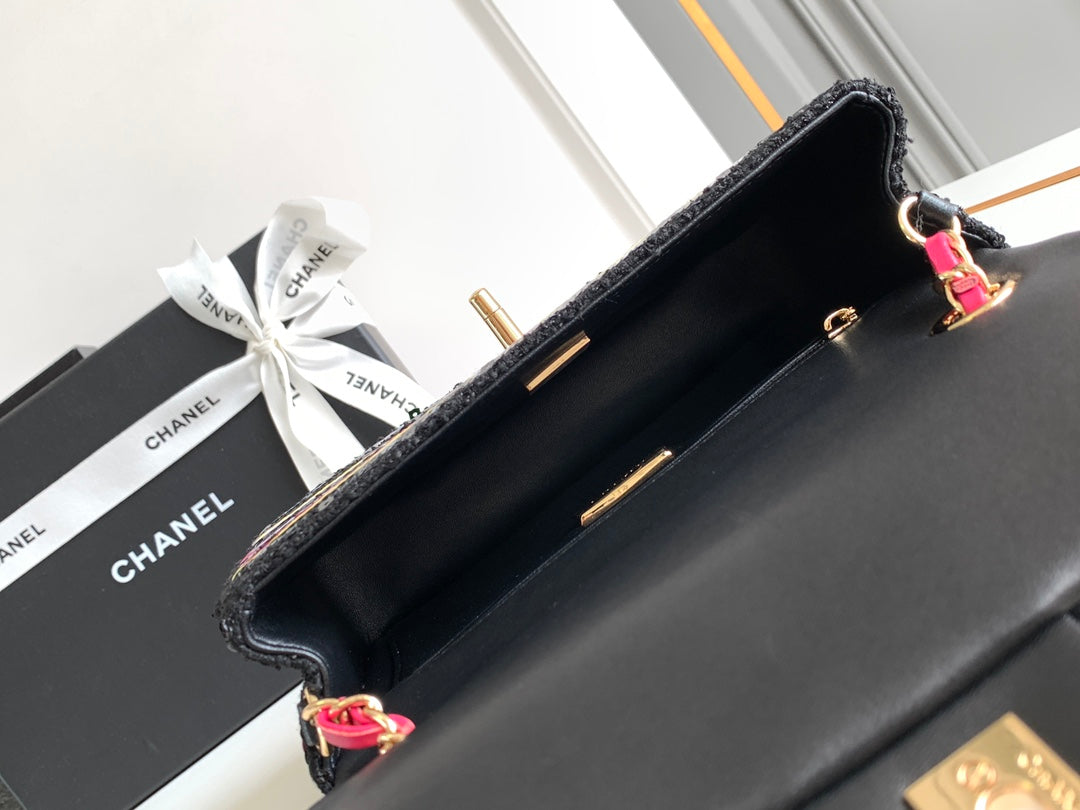 MINI SAC À MAIN CLASSIQUE 20 EN TWEED NOIR BRODÉ À PAILLETTES