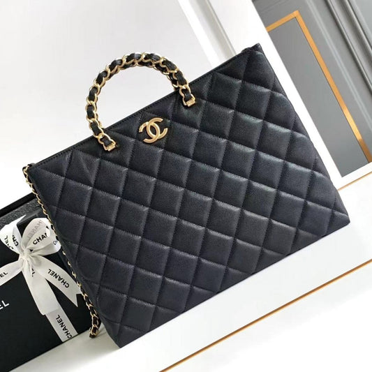 Grand sac CC 33 en cuir de veau noir et métal doré