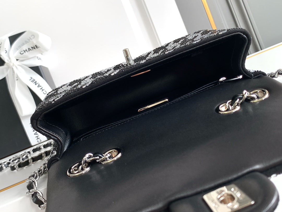 Sac de soirée CC 21 en cuir de veau noir et argent