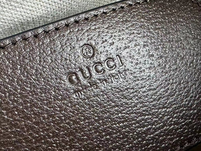 Petit sac bandoulière OPHIDIA 21 GG en toile beige et cuir de veau marron