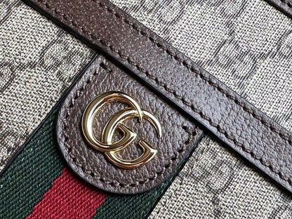 Petit sac bandoulière OPHIDIA 21 GG en toile beige et cuir de veau marron