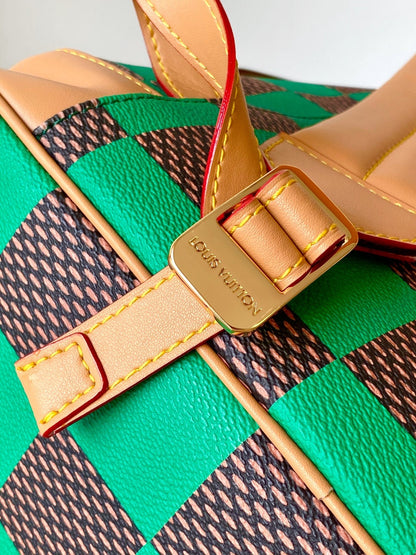 CHRISTOPHER BACKPACK 47 IN BROWN GREEN DAMIER POP COATED CANVAS