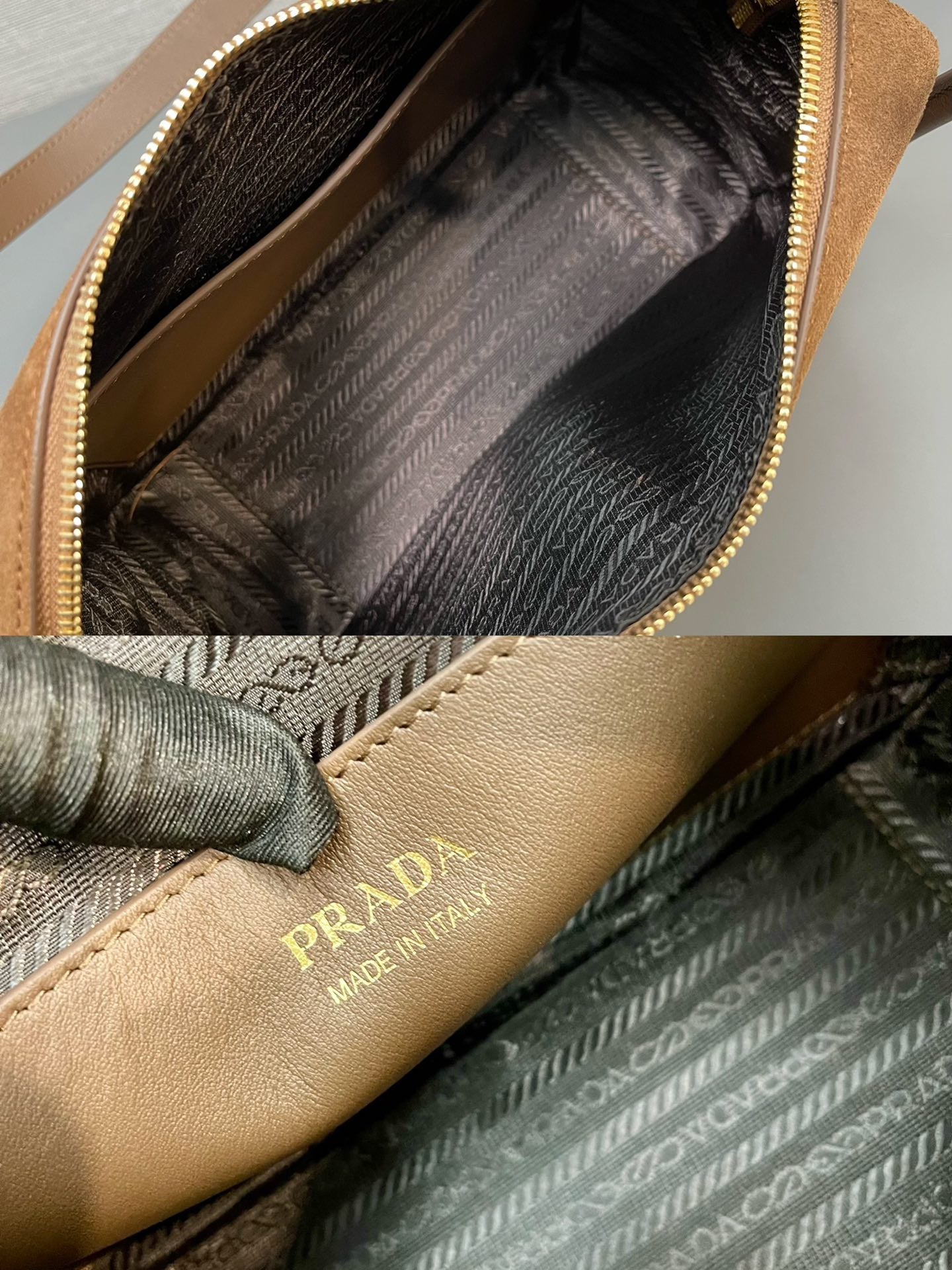 SAC BOWLING 25 EN DAIM MARRON CENDRÉ ET BORDURE EN CUIR DE VEAU LOGO DORÉ