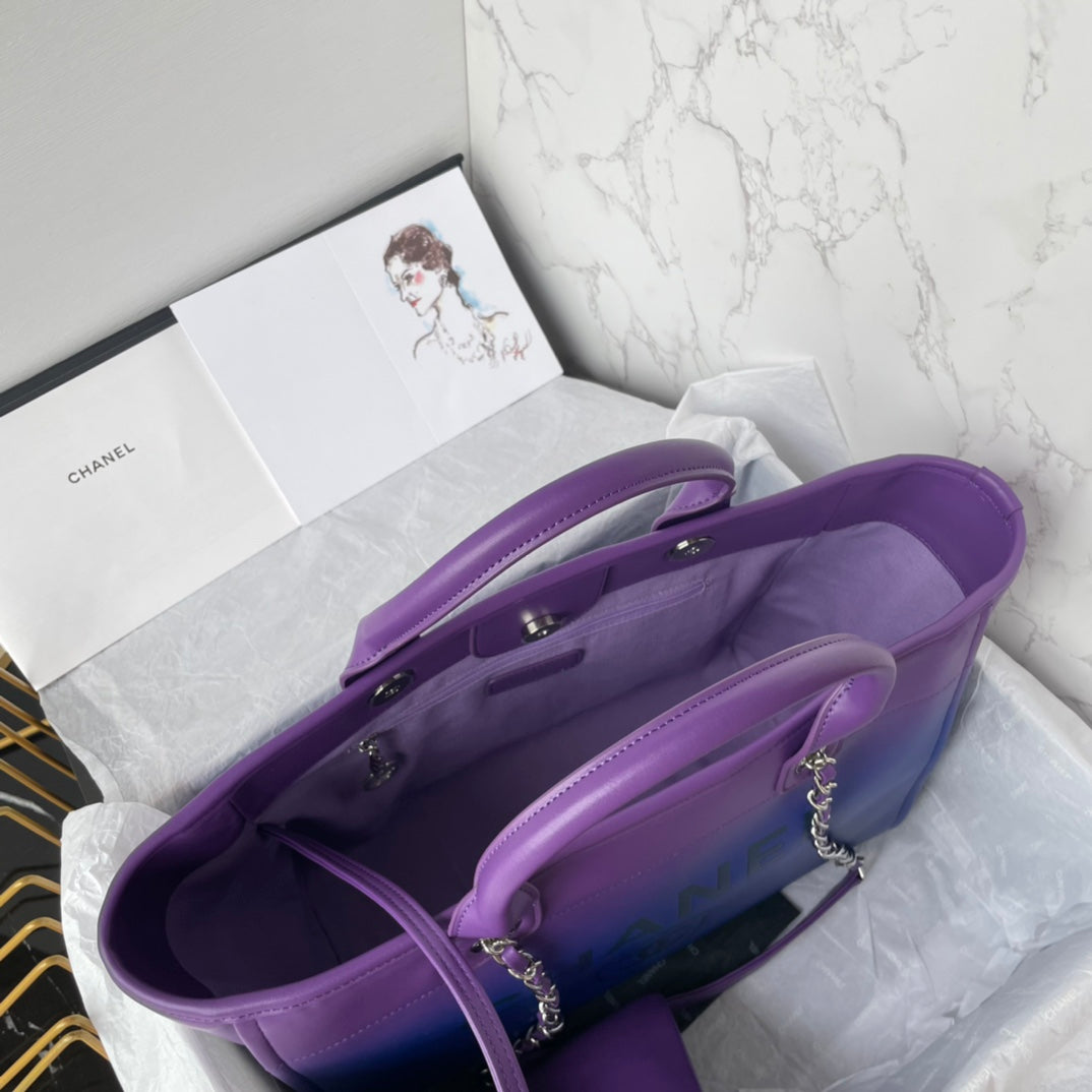 cc ショッピングバッグ 34cm パープルブルー カーフスキン シルバー金具