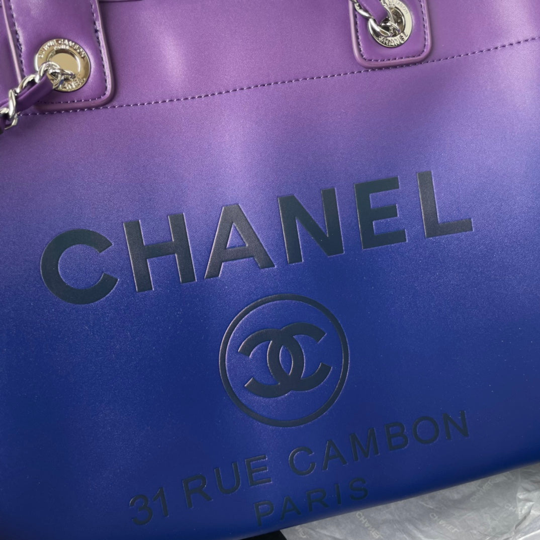 cc ショッピングバッグ 34cm パープルブルー カーフスキン シルバー金具