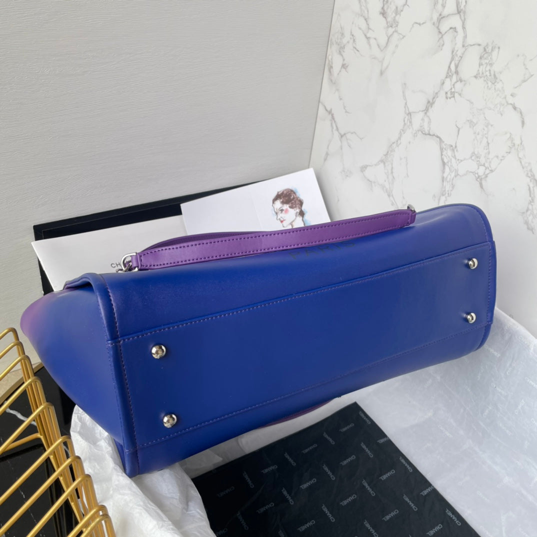 cc ショッピングバッグ 34cm パープルブルー カーフスキン シルバー金具