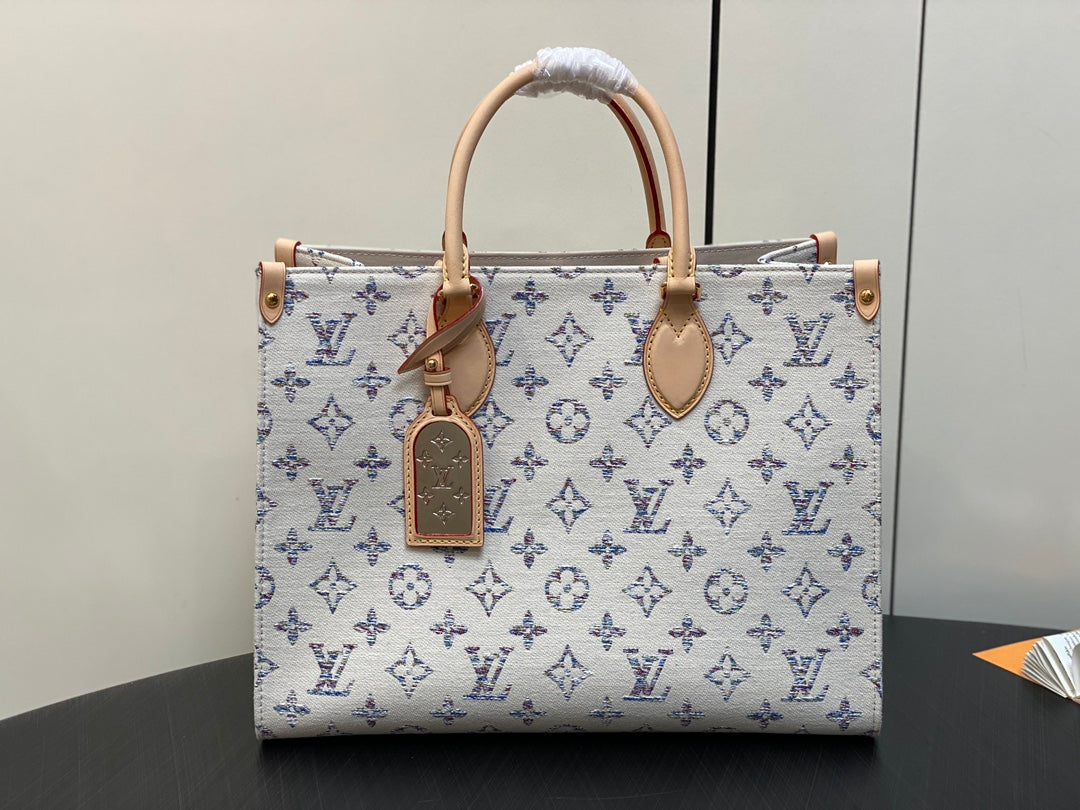 ONTHEGO MM 35CM MULTICOLOR BEIGE MONOGRAM JACQUARD FABRIC