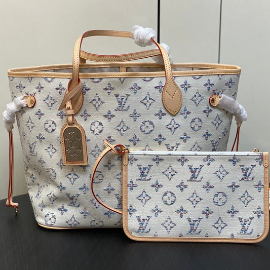 Tissu jacquard monogramme beige multicolore Neverfull mm 31