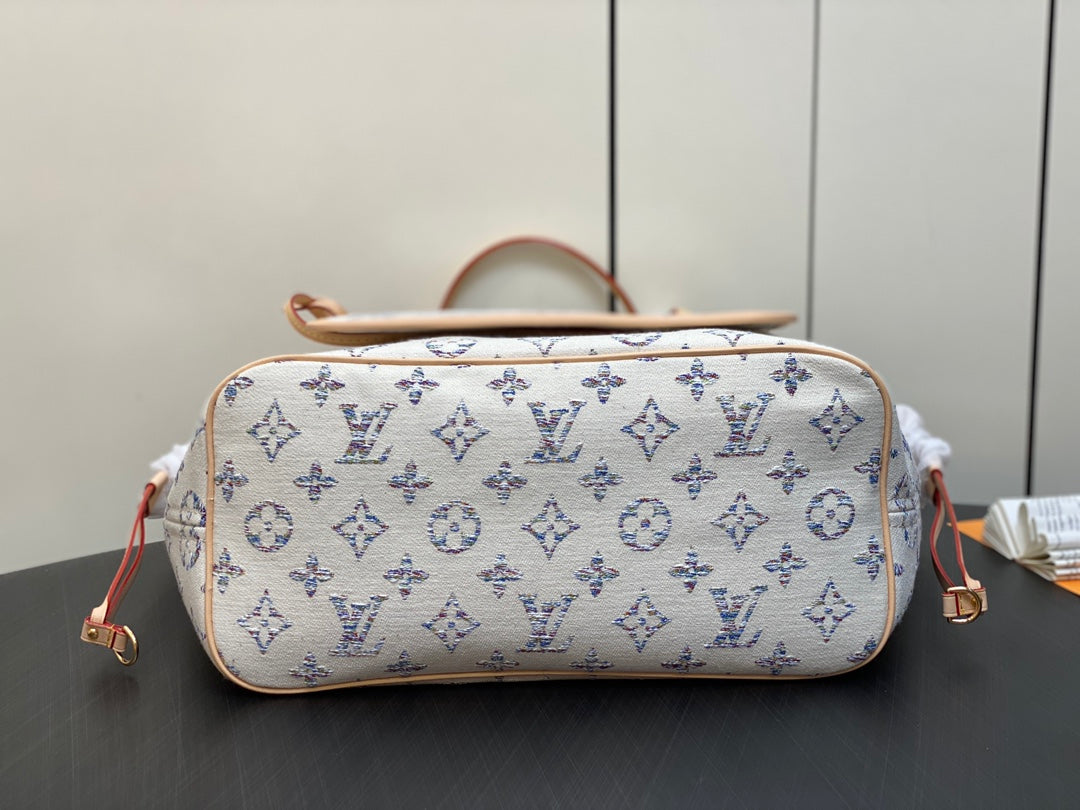 neverfull mm 31 multicolor beige monogram jacquard fabric