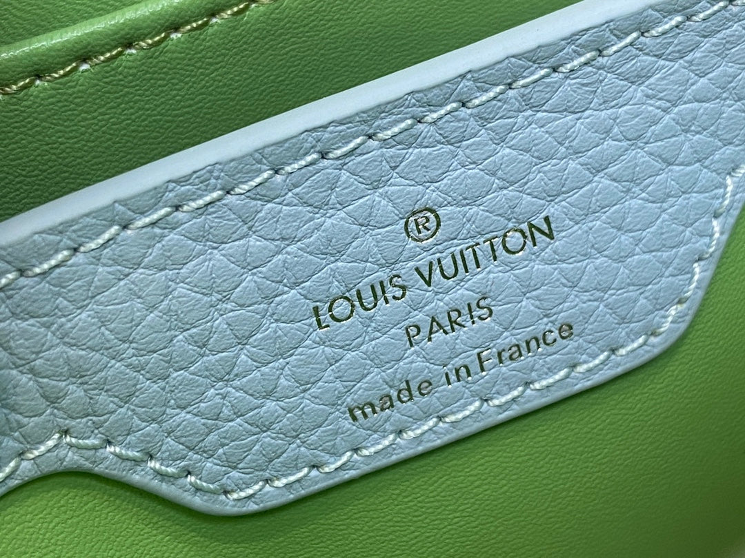 CAPUCINES MINI 21 GREEN TAURILLON TURQUOISE SILVER HARDWARE